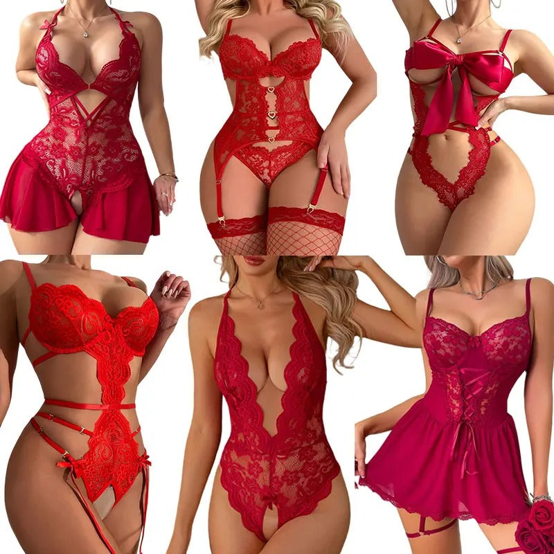 VelvetGlam⢠Satin Ribbon Bow & Scalloped Lace Bodysuit