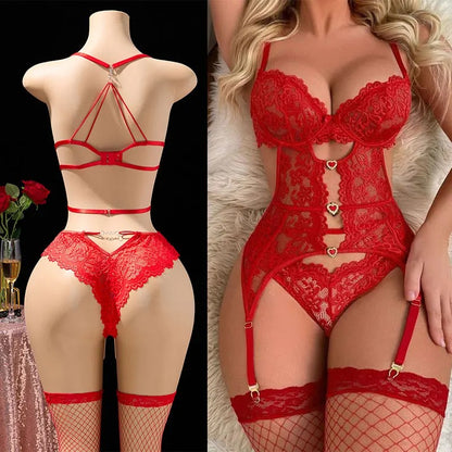 VelvetGlam™ Satin Ribbon Bow &amp; Scalloped Lace Bodysuit
