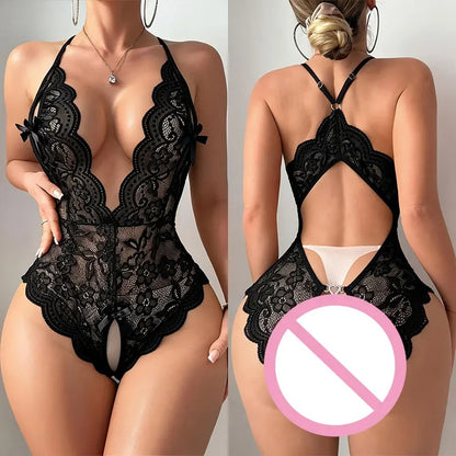 VelvetGlam™ Satin Ribbon Bow &amp; Scalloped Lace Bodysuit