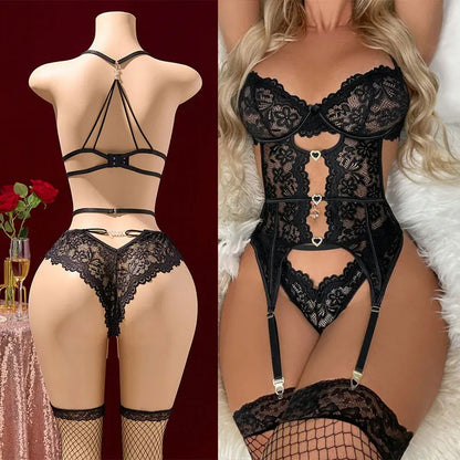 VelvetGlam™ Satin Ribbon Bow &amp; Scalloped Lace Bodysuit